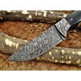 thumbnail image 3 of 9.25" Long hand forged Damascus steel full tang drop point blade skinning Knife, Buffalo Horn scale with Damascus Bolster Cow Leather sheath, 3 of 6