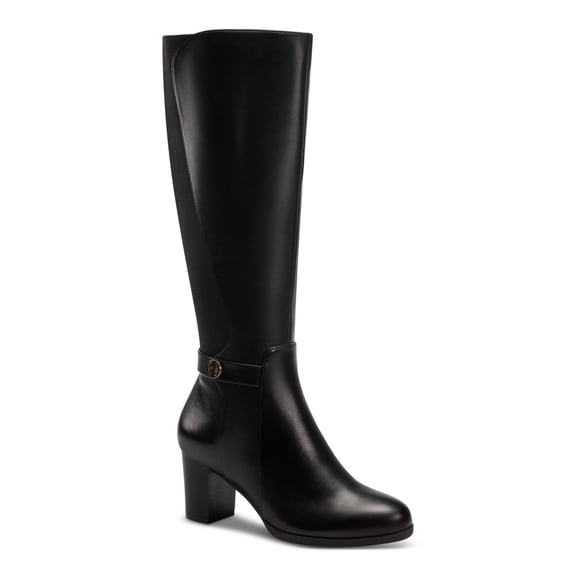 GIANI BERNINI Womens Black Buckled Strap Detail Goring Cushioned Mia Round Toe Block Heel Zip-Up Leather Riding Boot 6.5 M