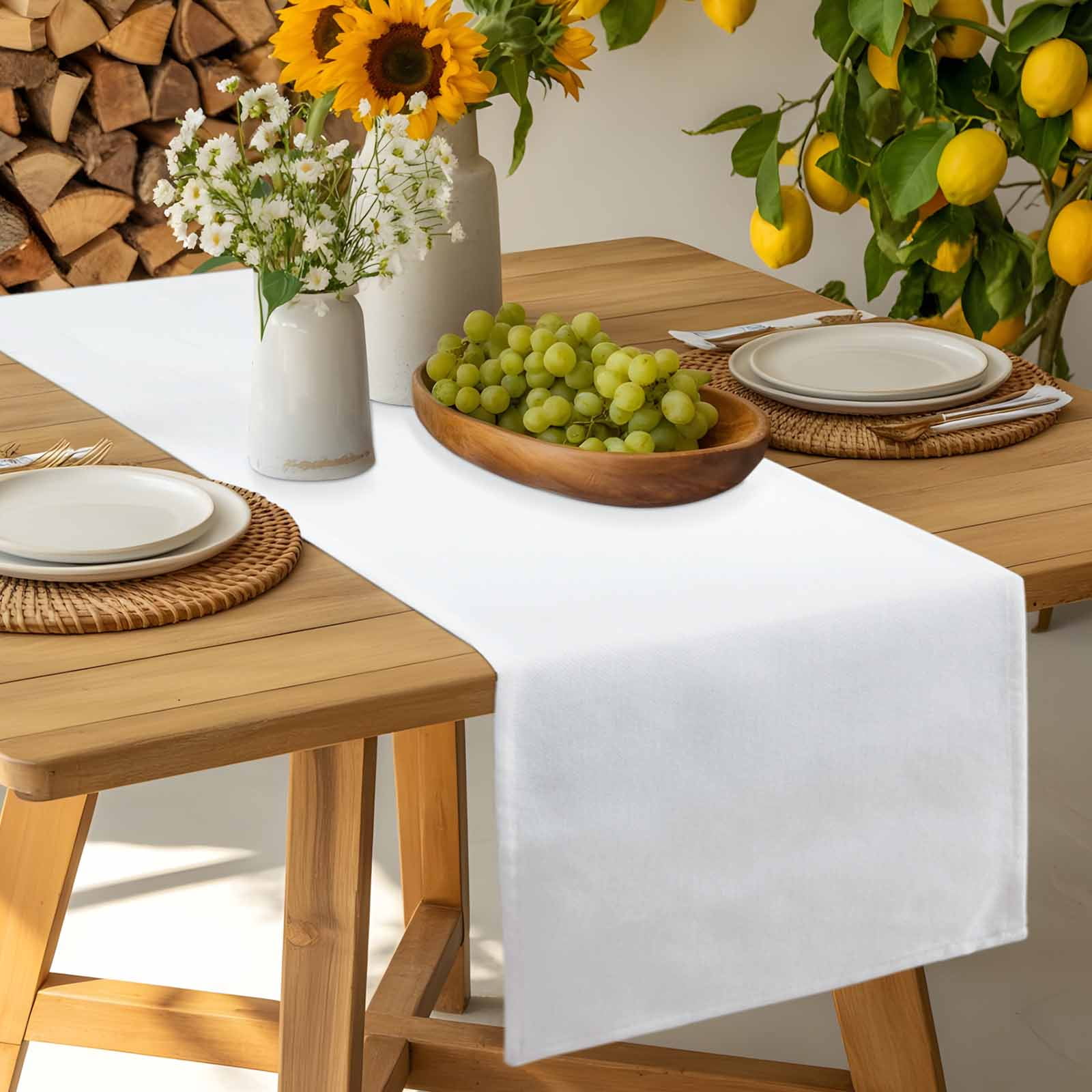 White Cotton Linen Table Runner for Dining Kitchen, Modern Simple White Backdrop Wedding Outdoor Party Tablerunners Decoration, Dresser Scarf Coffee Tablecloth Runners 13x72 Inches