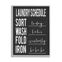 Stupell Industries Laundry Schedule Sign Funny Black White Cleaning Guide Humor Painting Gray Framed Art Print Wall Art, 11 x 14