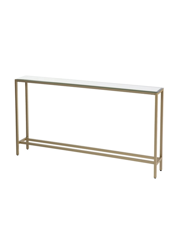 Derkkin Narrow Long Console Table with Mirrored Top, Gold