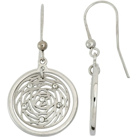 Giuliano Mameli White Swarovski Crystal Accent Rhodium-Plated Sterling Silver 15mm Inside Matte-Finished Rose and 20mm Outside White Polished Frame Earrings