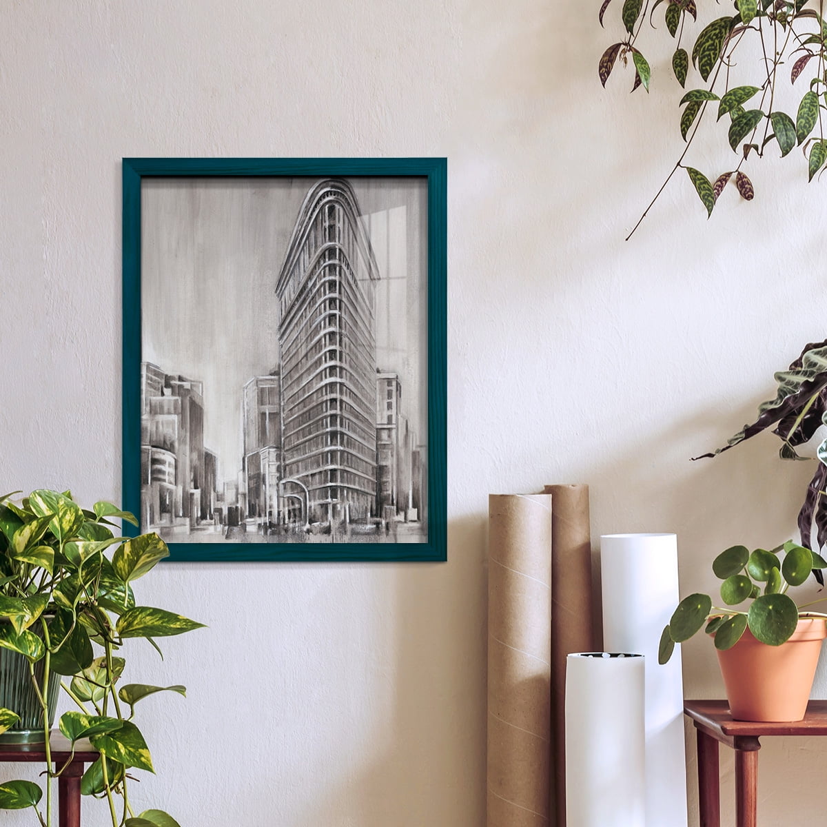 Art Deco Cityscape II -Framed Print w/glass-Ocean Blue