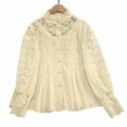 thumbnail image 2 of HongQid Women's Elegant Lace Trim Shirts Casual Victorian Blouse Long Sleeve Button Down Tops, 2 of 9