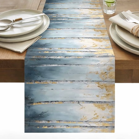 Yellow Forest Cotton Linen Table Runner Spring Retro Plant Botanical Abstract Oil Painting Style Dining Table Runners for Home Decor Party Dining Room Restaurant Kitchen 13 x 36