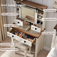 thumbnail image 4 of OKD Rustic Vanity Set with Adjustable Lights Sliding Mirror, Farmhouse Wood Vanity Makeup Desk Set with Stool for Bedroom, White, 4 of 8