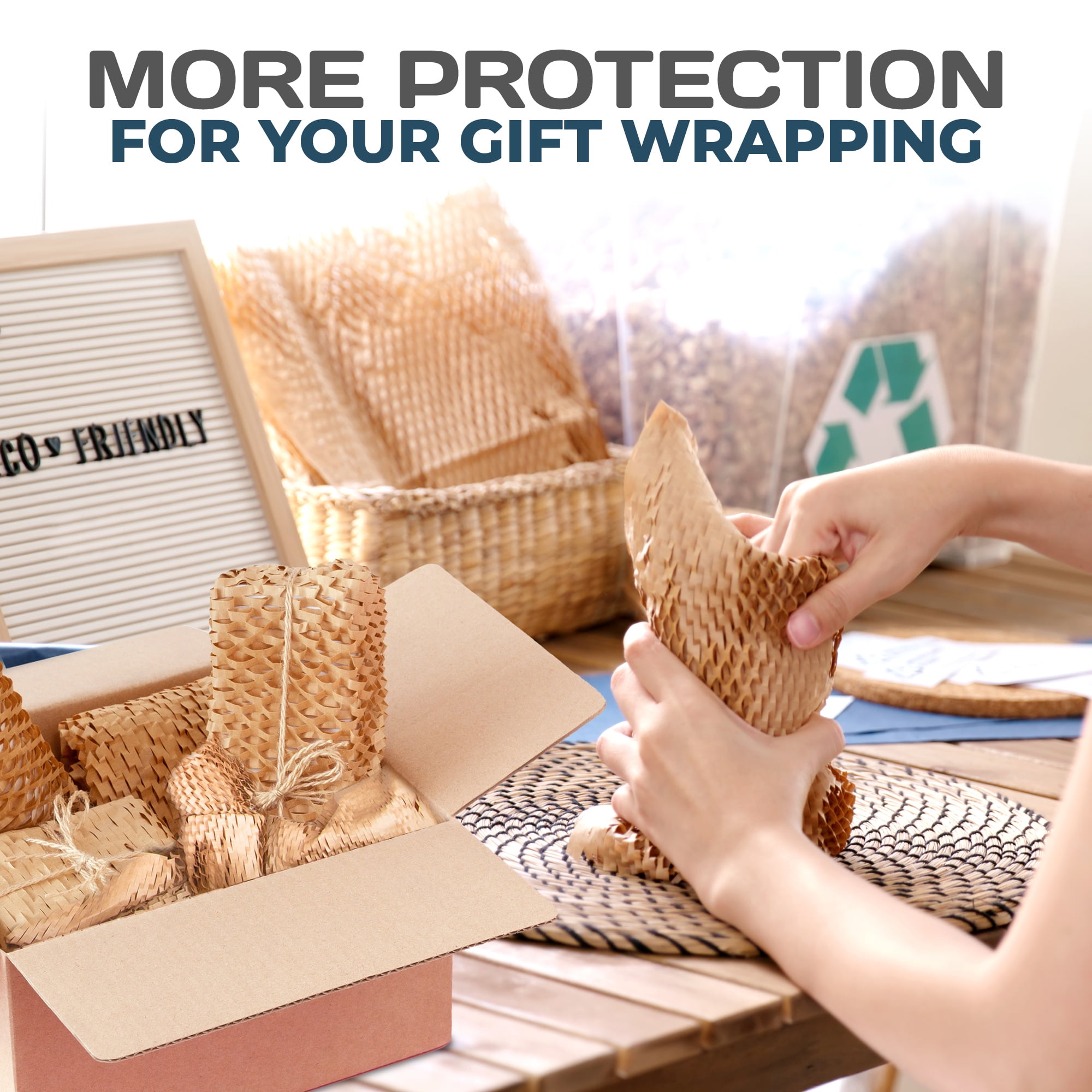 HexcelPack HexcelWrap Mini - Honeycomb Packing Paper, Eco-Friendly, Sustainable Paper Bubble Wrap for Shipping & Moving, Cushioned Packing Material in Easy Self-Dispenser Box - Natural, 12" x 300'