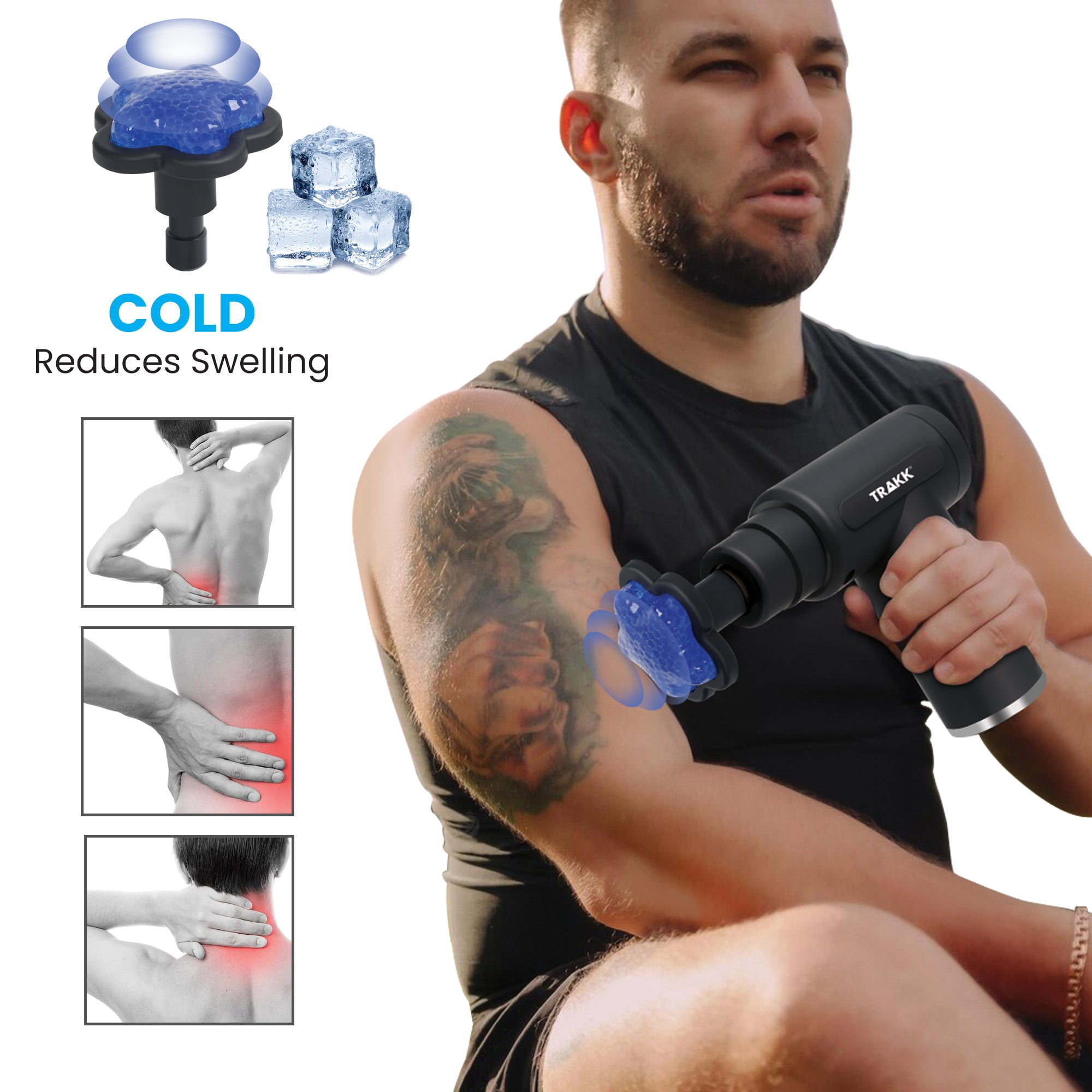 TRAKK Compact Hot & Cold Massage Gun- Multiple Modes and Speeds-6 Heads