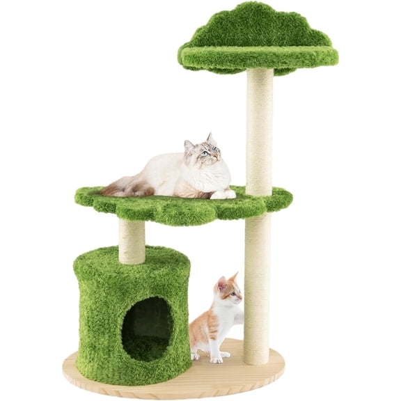 BarefHaven Cat Tree Tower, Multi-Level Modern Wood Cat Tower with Sisal Scratching Posts, Top Perch, Solid Wood Base, Cute Cat Condo, Small Cat Tree for Indoor Cats Large Adult (38 Inch)