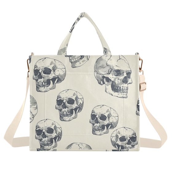 Skulls Corduroy Tote Bag Handbag Large Messenger Bag Shoulder Crossbody Zipper Bag Purse