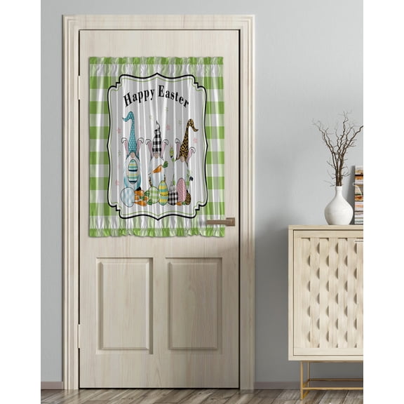 3 Cute Easter's Plaid Gnomes Check Egg Buffalo Border,Blackout Door Curtains for French,Glass,Front,Back Door,Geometric Egg Buffalo Border Thermal Insulated Door Curtain Drapes With Tiebacks 54"x40"