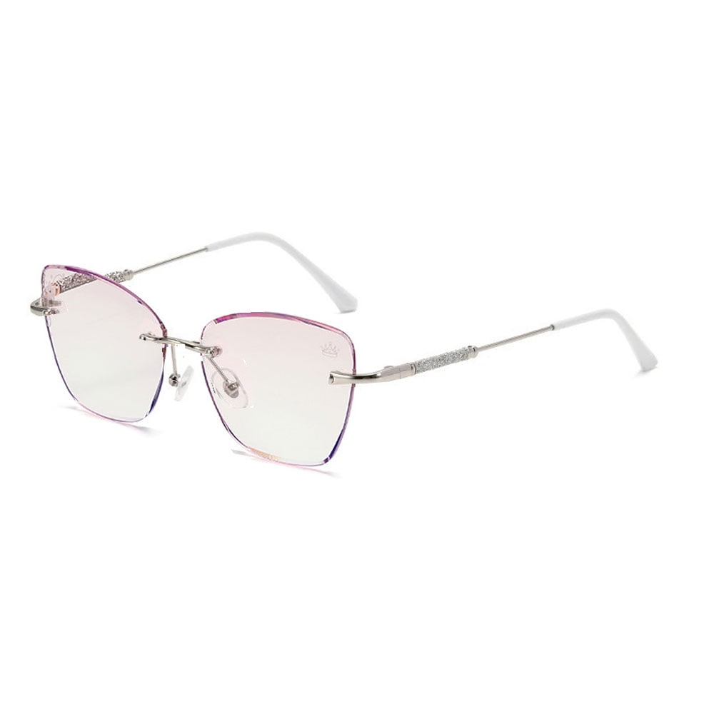 2 Pairs of Women Diamond Rimless Blue Light Blocking Reading Glasses 1.50 Gradient Pink Sunglasses Butterfly Silver Readers +1.50