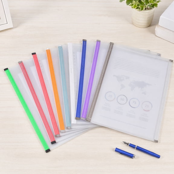 Sinknap Zipper Binder Pockets, 8Pack Frosted Transparent PP File Pouches, PrePunched ColorCoded Document Organizer for Office & Student Supplies M 8pcs