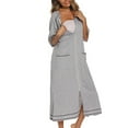 thumbnail image 5 of Luxalzxs Women Zipper Robe 3/4 Sleeves Solid Color Round Neck Pyjamas Loungewear Dress Sleepwear Sleepshirts with Pockets Housecoat Nightgown Long Bathrobe, 5 of 5