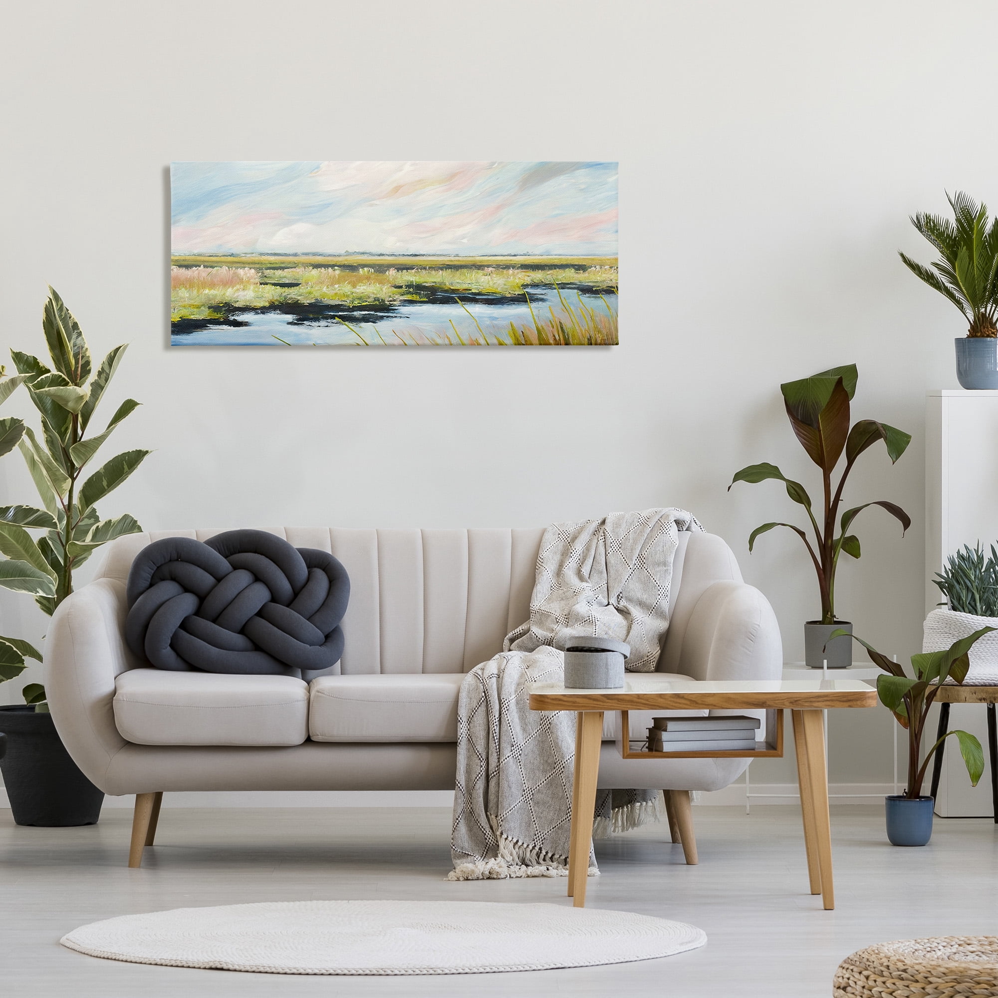Stupell Industries River with Pastel Sky Landscape Painting Gallery Wrapped Canvas Art Print Wall Art, 48 x 20