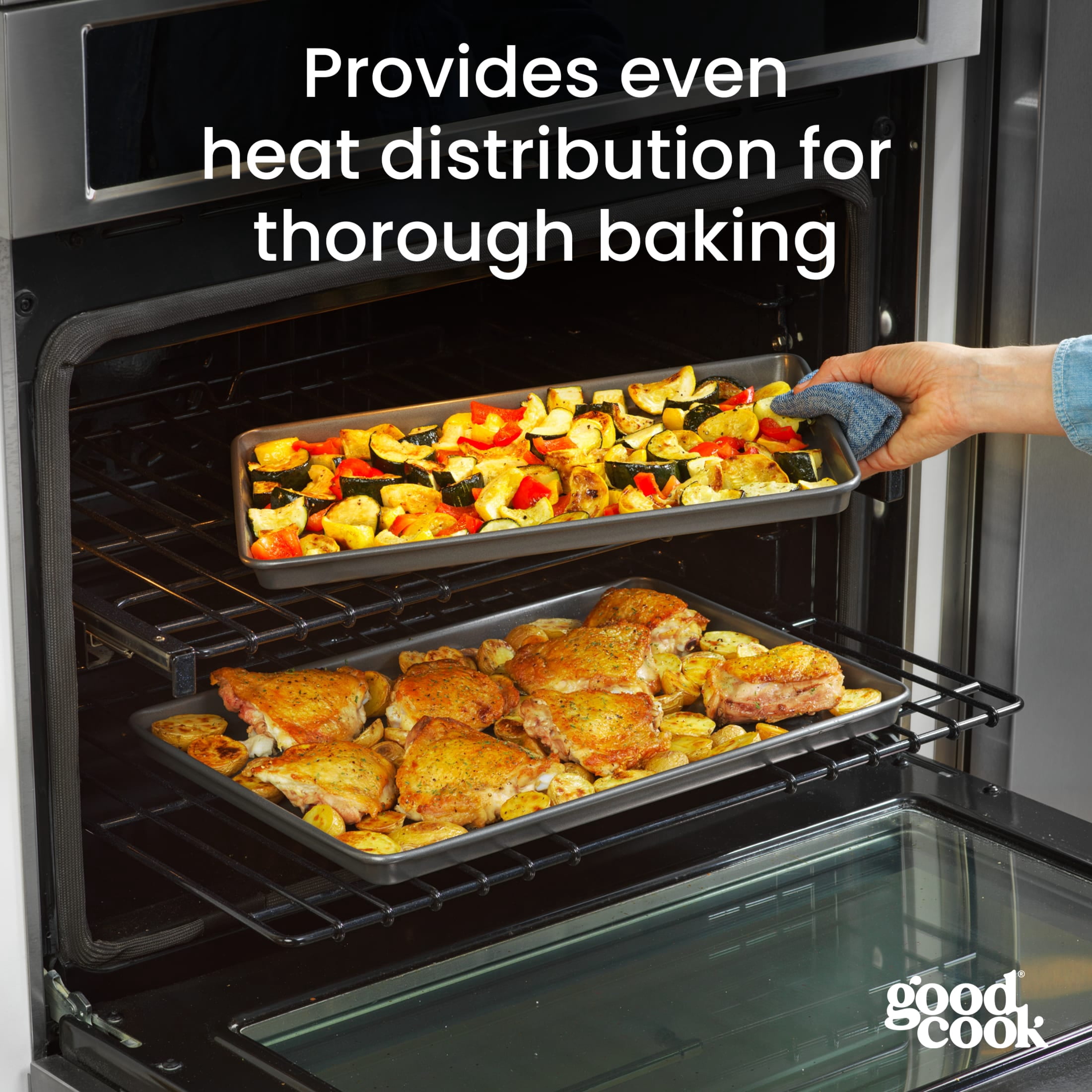 GoodCook Nonstick Everyday Steel 3-Piece Baking Sheet Set, Gray