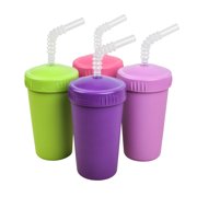 Re-Play Made in The USA 4pk Straw Cups with Reversable Reusable Straw for Easy Baby, Toddler, Child Feeding - Purple, Bright Pink, Lime, Amethyst(Butterfly+)…