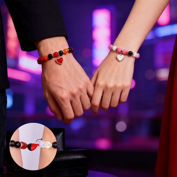 Pulseras de pareja con temática de San Valentín. Linda pulsera magnética ajustable para pareja. Regalo ideal para San Valentín. Pulsera de metal.