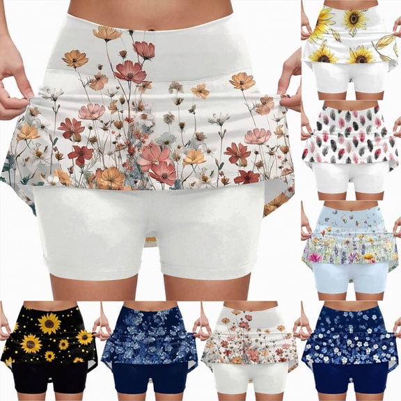 vigerkar Womens Summer Tennis Printed Skirts with Shorts Underneath, Pickleball, Athletic, Workout and Golf Skorts with Pockets (Black, XL)