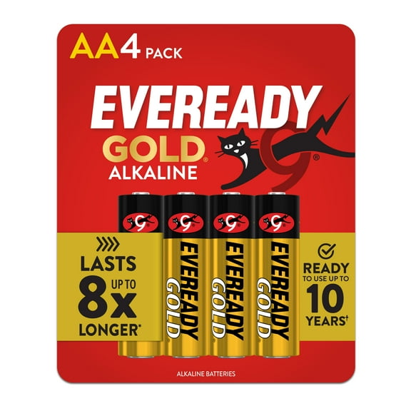 Eveready Gold Alkaline AA Batteries, 4 Pack of Double A Batteries