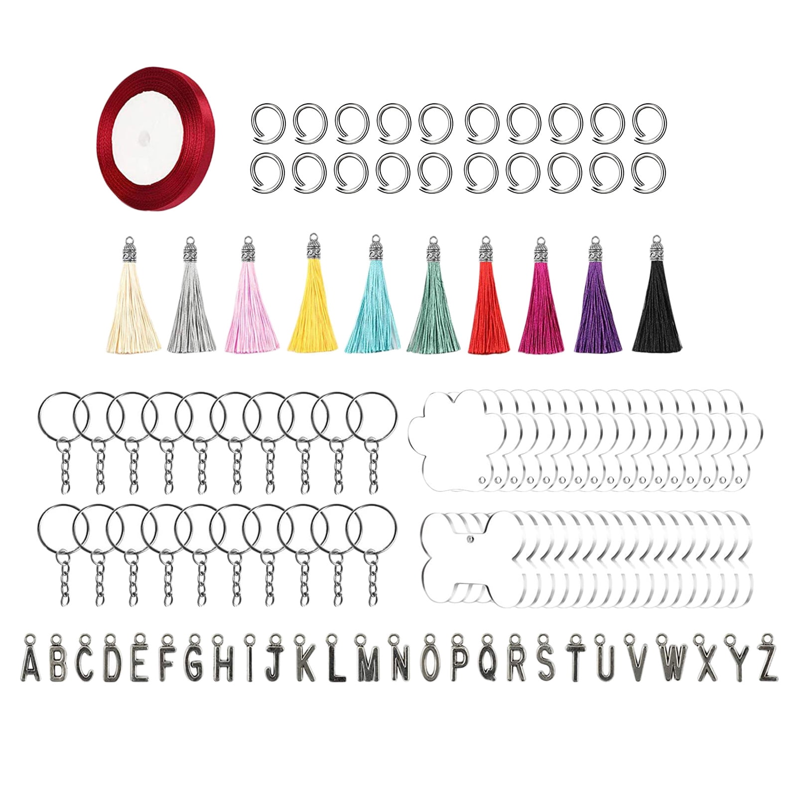 120pcs Acrylic Keychain Blanks with Tassels Key Rings Kit for DIY Keychain Craft