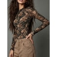thumbnail image 5 of Women's  Floral  Top Mock Neck Long Sleeve Fitted Slim Fit Stretchy Sheer  for Fall Winter Layering Office Commute Date Night Outfits, 5 of 7