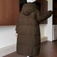thumbnail image 6 of Long Puffer Jacket for Women, 2024 Thick Fleece Hooded Coat with Deep Pockets, Solid Oversized Warm Winter Outerwear Mid-length, 6 of 6