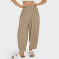 thumbnail image 4 of Women Linen Harem Pants Smocked Waist Casual Lounge Baggy Pant Beach Travel Vacation Trousers with Pockets, 4 of 8
