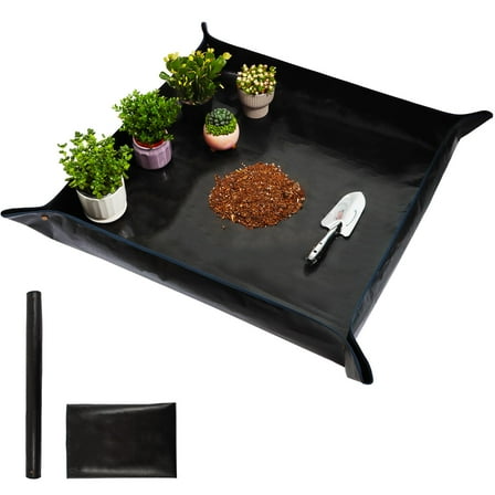 39.4x39.4 Inch Large Waterproof Plant Repotting Mat for Indoor Outdoor Gardening, Foldable Portable Transplanting Potting Mat with Copper Buckles, Black