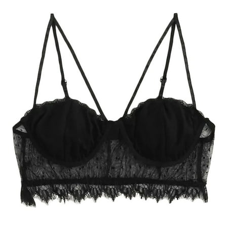 

Cotonie New Women Lace Plus Size V-Neck Wireless Bra Backless Black Lingerie 3XL-8XL