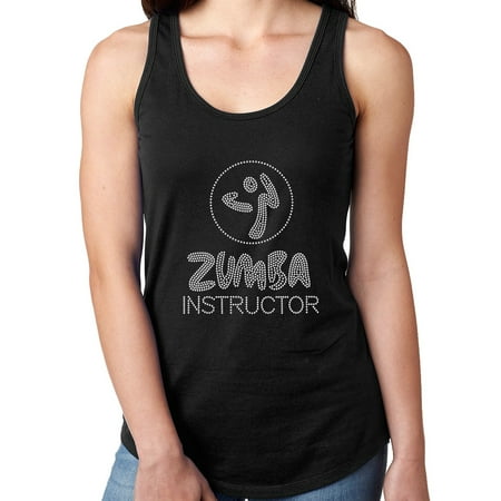 Zumba Instructor Clothing Womens T-Shirt Rhinestone Bling Black Tee Zumba Instructor Dance Fitness Tank Racer Back Medium ()