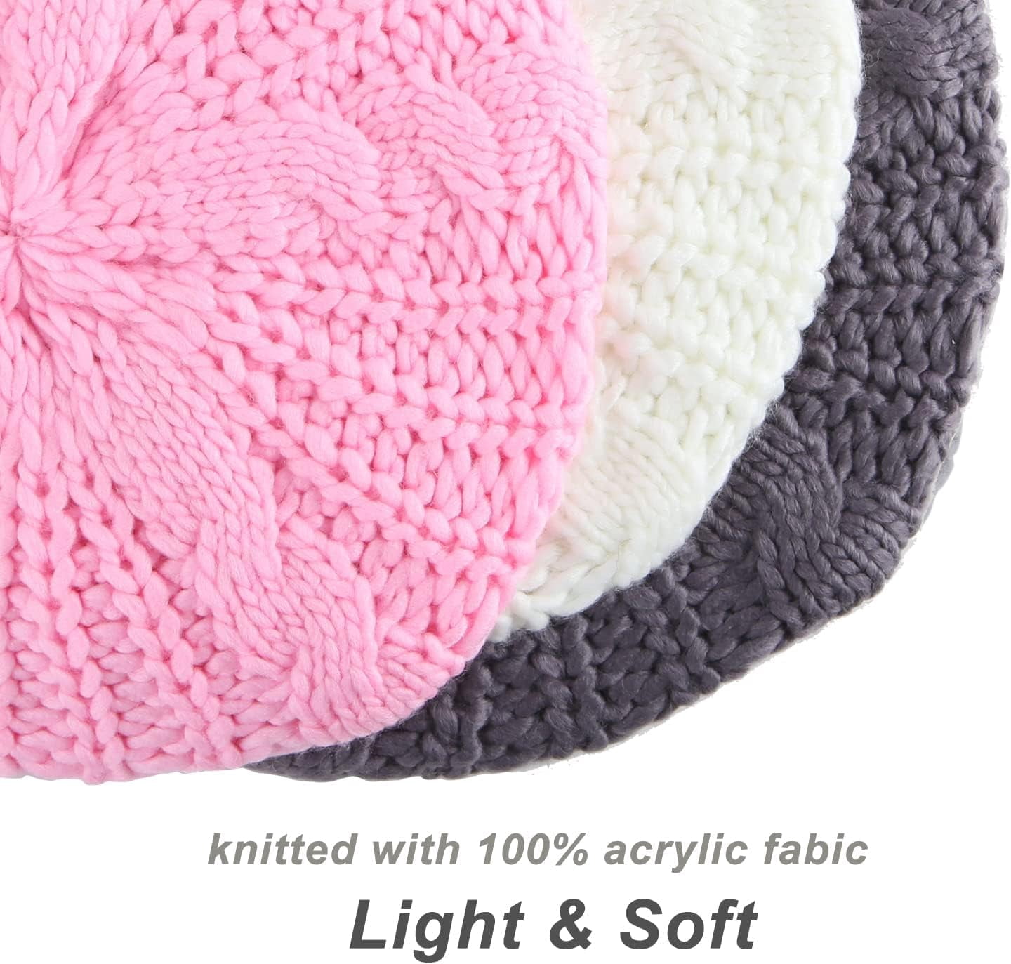 3 Pieces Women\'s Soft Lightweight Crochet Hats Ribbed French Berets Hat 3 Pieces Soft Lightweight Crochet Hats Ribbed French Berets  main image 2