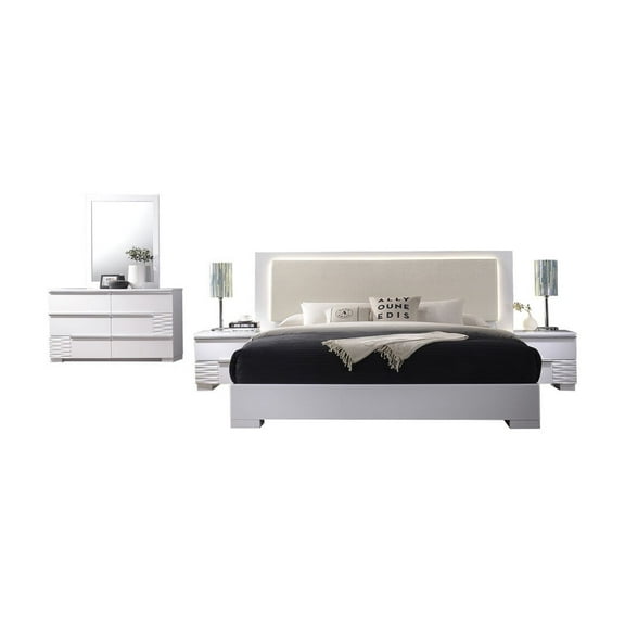 Best Master Athens 5-Piece Queen Platform Bedroom Set in White Lacquer