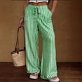 thumbnail image 2 of Faux Linen Pants Women Tall Lightweight Striped Lounge Trousers Summer Lace-up High Waist Flowy Straight Pants with Pockets,2XL, 2 of 7