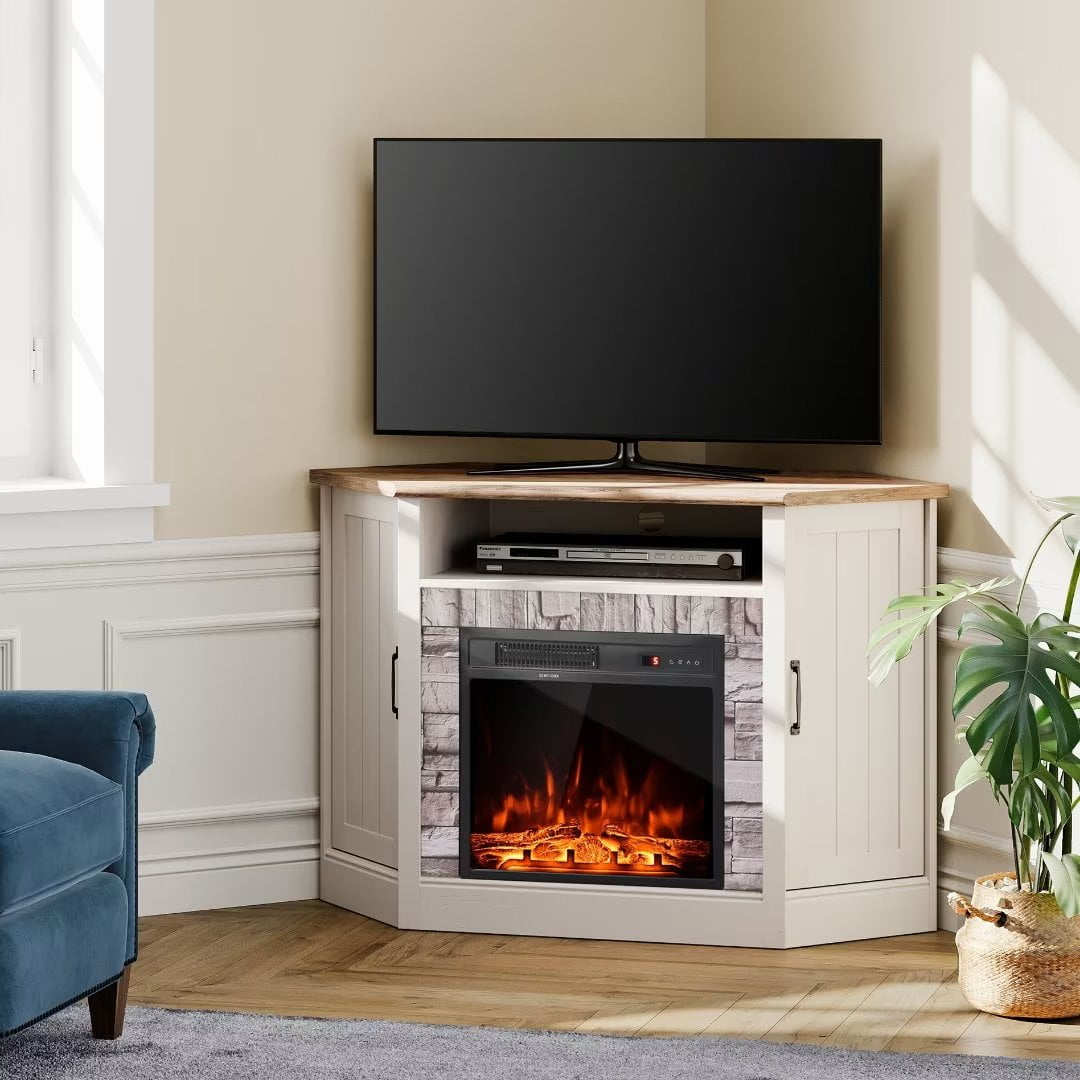 WAMPAT Farmhouse Fireplace Corner TV Stand,Modern Entertainment Center  Electric Fireplace Console Table for TVs up to 50 Inches,48 inches,Wood TV  Storage Cabinet for Living Room,Oak White | Walmart Canada