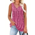 thumbnail image 2 of VBVC Women's Plus Floral Button Front Henley Tank Top,Ladies Sleeveless Square Neck Pleated Blouse,Loose Fit Summer Tunic Top For Women,Hot Pink,XL-5XL, 2 of 5