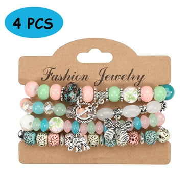 Heshpaws 4 PCS Bohemian Stretch Anchor Bracelets Elephant Butterfly Retro Bracelets，Jewelry Gift for Women