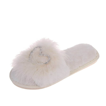 

Alueeu women s shoes Women s Fashion Outer Wear Flat-Heel Heart-Shaped Rhinestone Plush Slippers Women Shoes for ladies summer