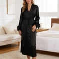 thumbnail image 4 of Lixiuxyad Lightweight Kimono Robe Open Front Long Sleeve Loungewear Soft Pattern Housecoat For Home Relaxation,Black, 4 of 5