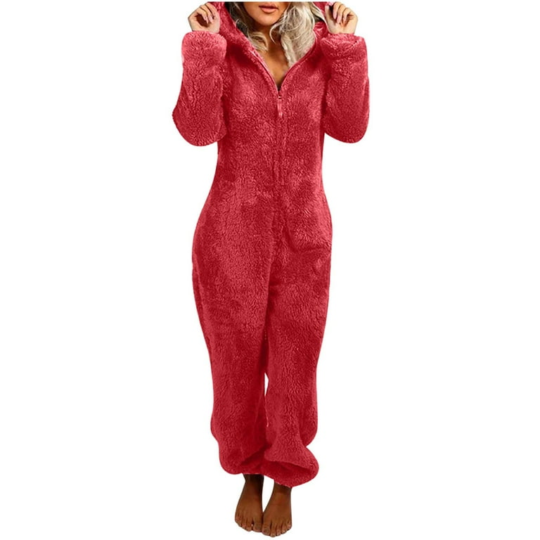 Juebong Women's Cat Fleece One Piece Pajamas Sleepwear Warm Comfy