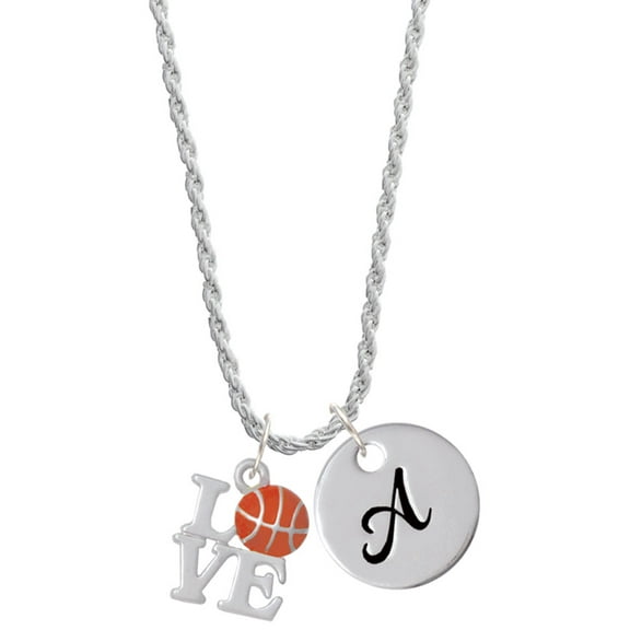 Delight Jewelry Love with Basketball Silvertone Script Initial Disc - A - Charm Necklace, 20" 3"