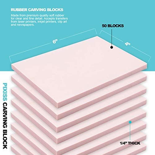 Rubber Block Stamp Carving Blocks Stamp Making Kit with Cutter Tools,  50-Pack Carving Rubber Stamps for Printmaking, Printing and More 