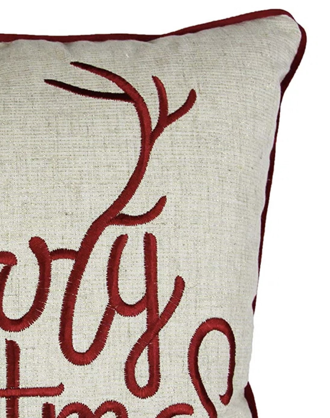 Merry Christmas and Happy New Year Embroidered Pillow with Gold Accents 20x20 Inch Holiday Decor