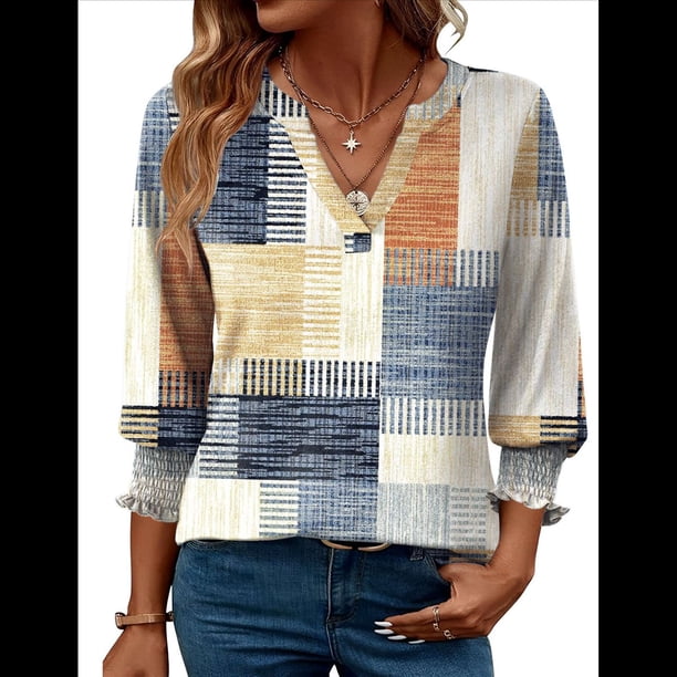 Blusas de Moda para Mujer 2025, Blusas Informales de Negocios con Mangas 3/4, Camisetas de Verano. Enrejado XXL