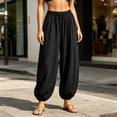 thumbnail image 2 of CheerKidz Harem Lantern Pants, High Waist Wide Leg, Drawstring Elastic Waist Pockets, Cuffed Cropped Joggers for Summer (Black, 2XL)., 2 of 7