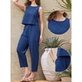 thumbnail image 2 of DARING DIVA Women's Gingham Pants Set 2 Piece Outfits Sleeveless Crop Top M Dark Blue, 2 of 6