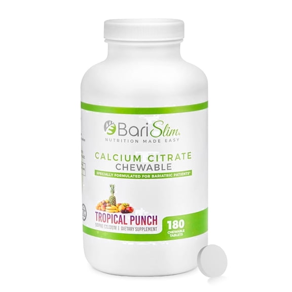 BariSlim Calcium Citrate Tablets with Magnesium & Vitamin D for Bone Health & Nutrient Support, Tropical Punch, 90 Count