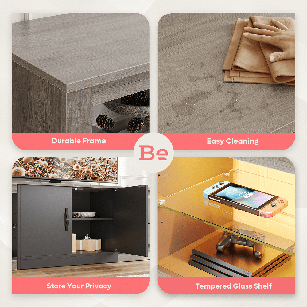 Bestier TV Stand for TVs up to 75" with Storage Cabinet, Gmaing Entertainment Center Media Console with LED Lights for Living Room, Wash Grey