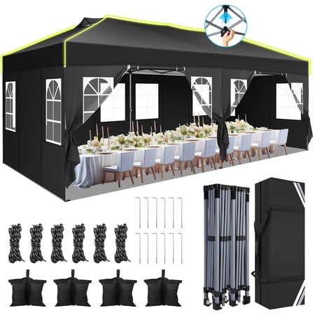 SANOPY 10' x 20' Commercial Instant Canopies Gazebo with Air Vent, Heavy Duty Pop Up Canopy with 4 Sandbags for Outdoor Market Activities, Black