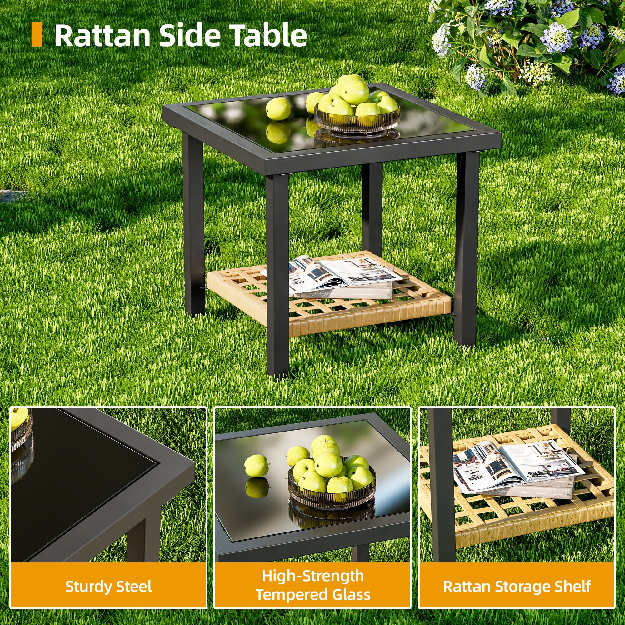 3 Piece Outdoor Rocking Chairs, Outdoor Patio Furniture Set with Thick Cushion and Coffee Table